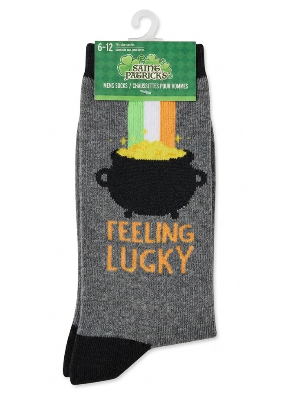 'Feeling Lucky' St. Patrick’s Day Gray Crew Socks fits mens shoe size 6-12
